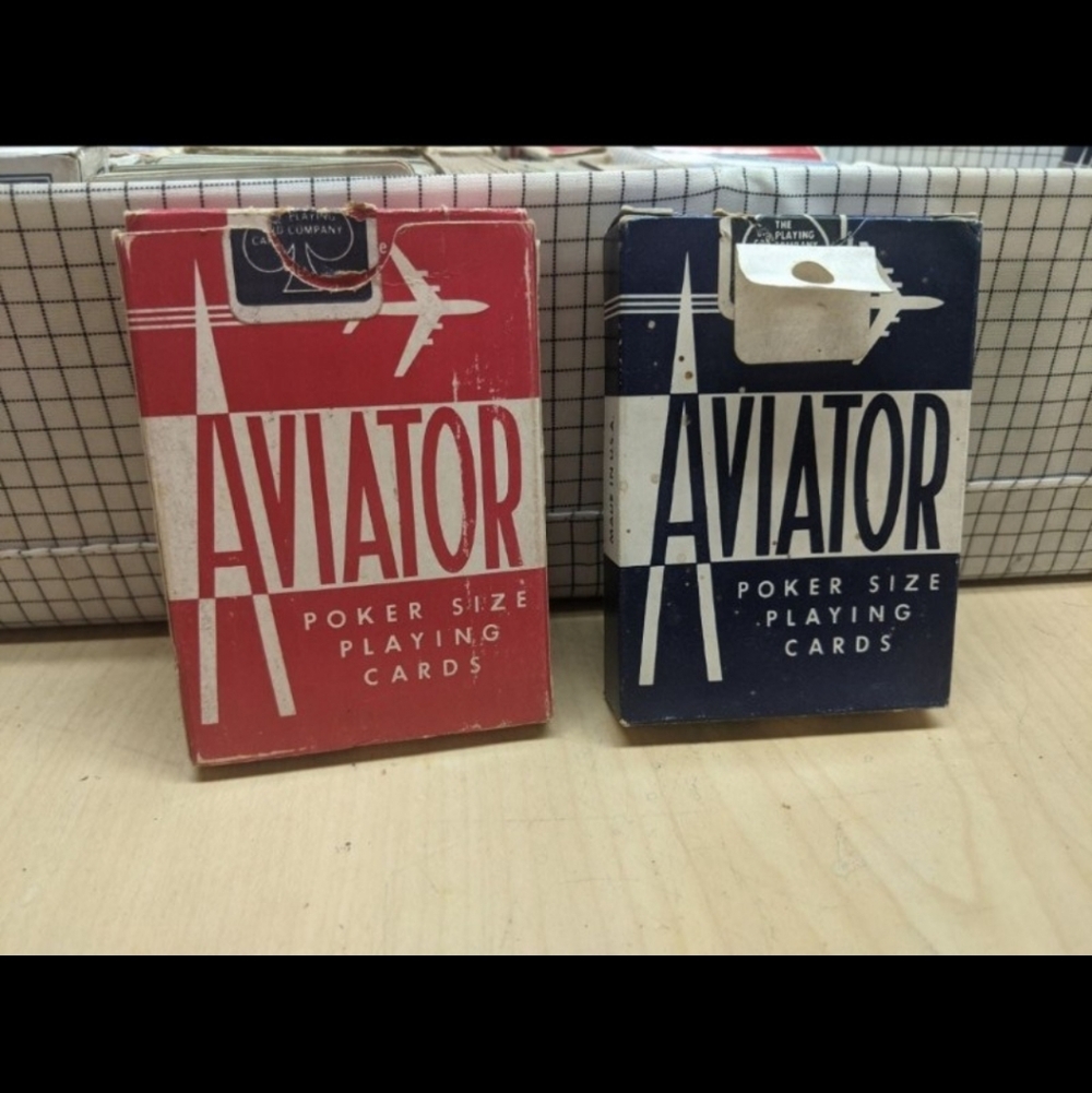 2 Aviator Poker Size Playing Cards - Blue / Red